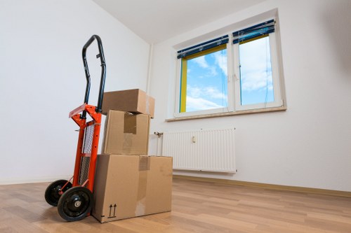 Packed boxes and furniture ready for self storage in Highbury